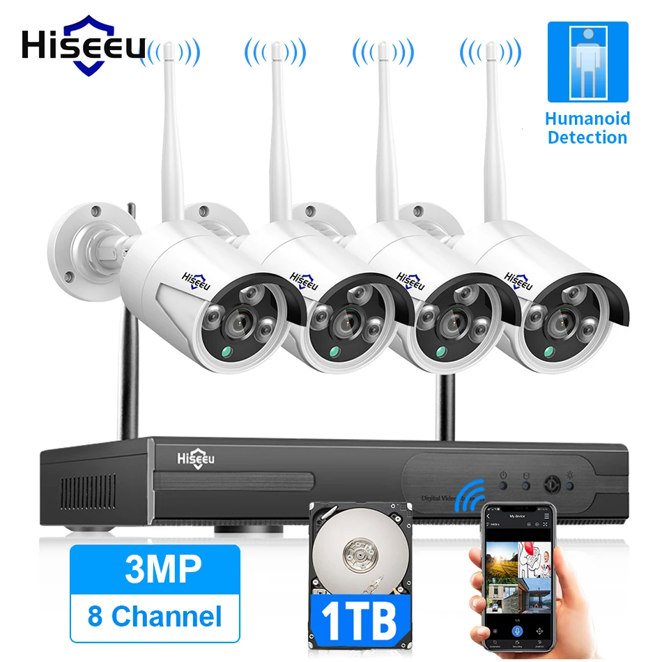 

NEW Hiseeu 8CH Wireless CCTV System 1536P 1080P NVR wifi Outdoor 3MP AI IP Camera Security System Video Surveillance LCD