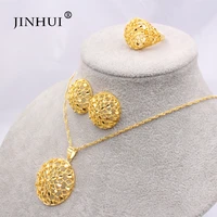 ethiopia gold plated dubai jewelry sets women african party wedding gifts necklace and earrings ring sets 45cm pendant gifts