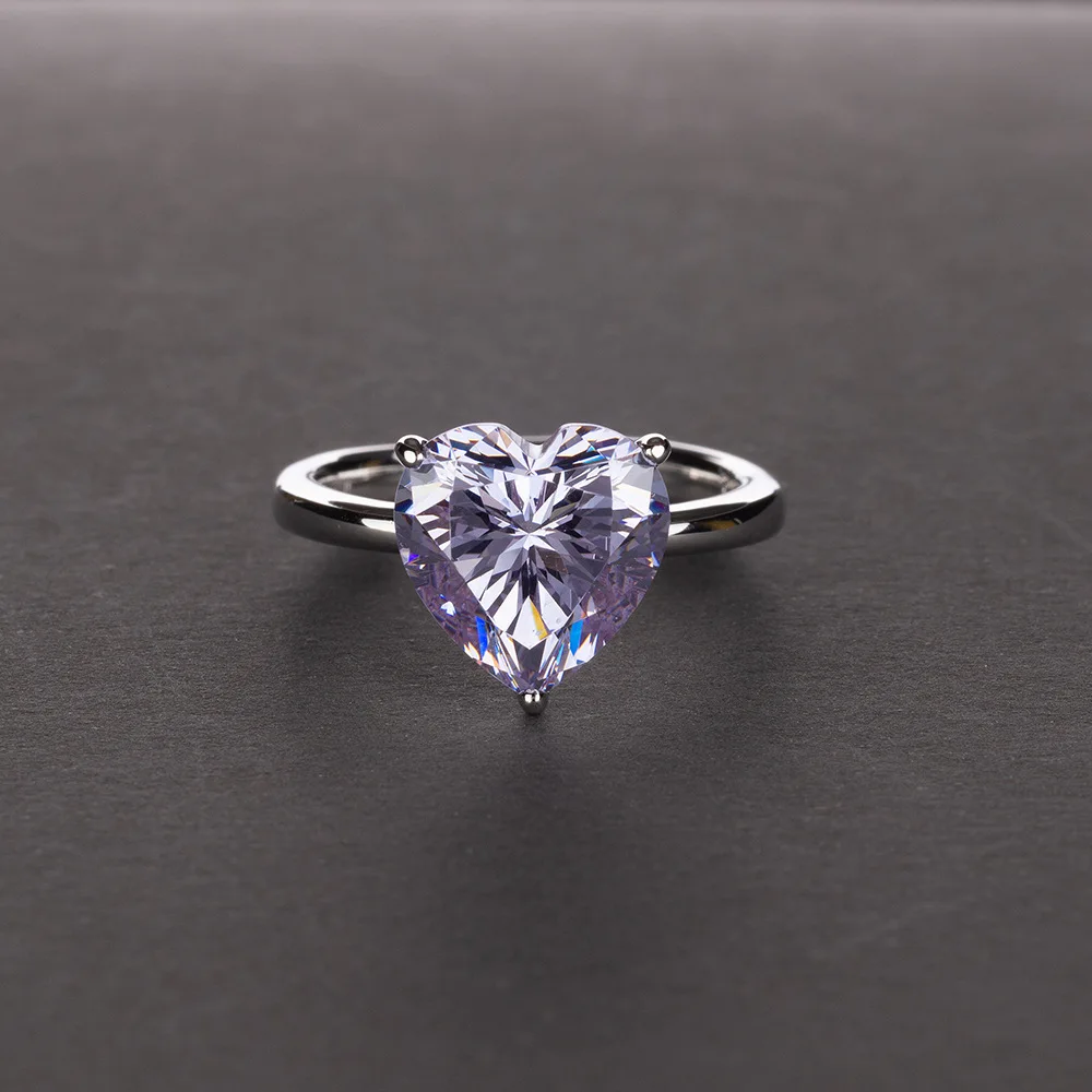 

fashion 925 Solid Serling Silver Ring Heart cut Yellow zircon Loose diamond stone engagement Ring For women
