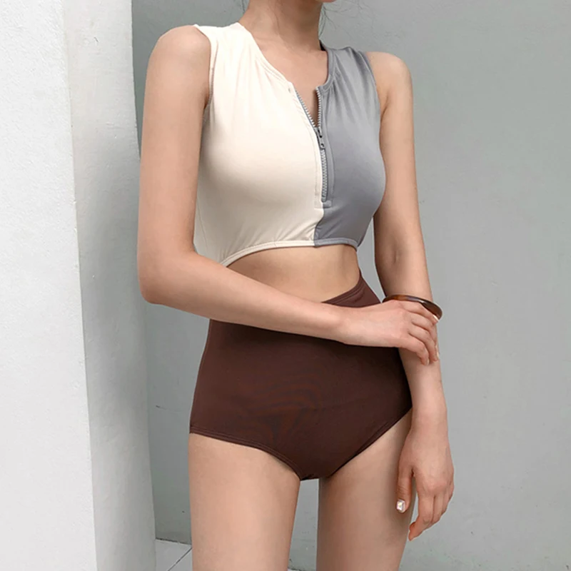 Женский купальник женский 2020 монокини открытая передняя молния высокая талия