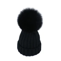 mom kids winter knited hat with real fur luxury adult children snow wear warm hats high quality