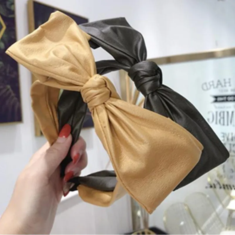 

PU Leather Bow Headband for Women Hair Accessories Big Bow Knot Hairband Solid Adults Hairband Korean Head Band Girls Hair Hoop
