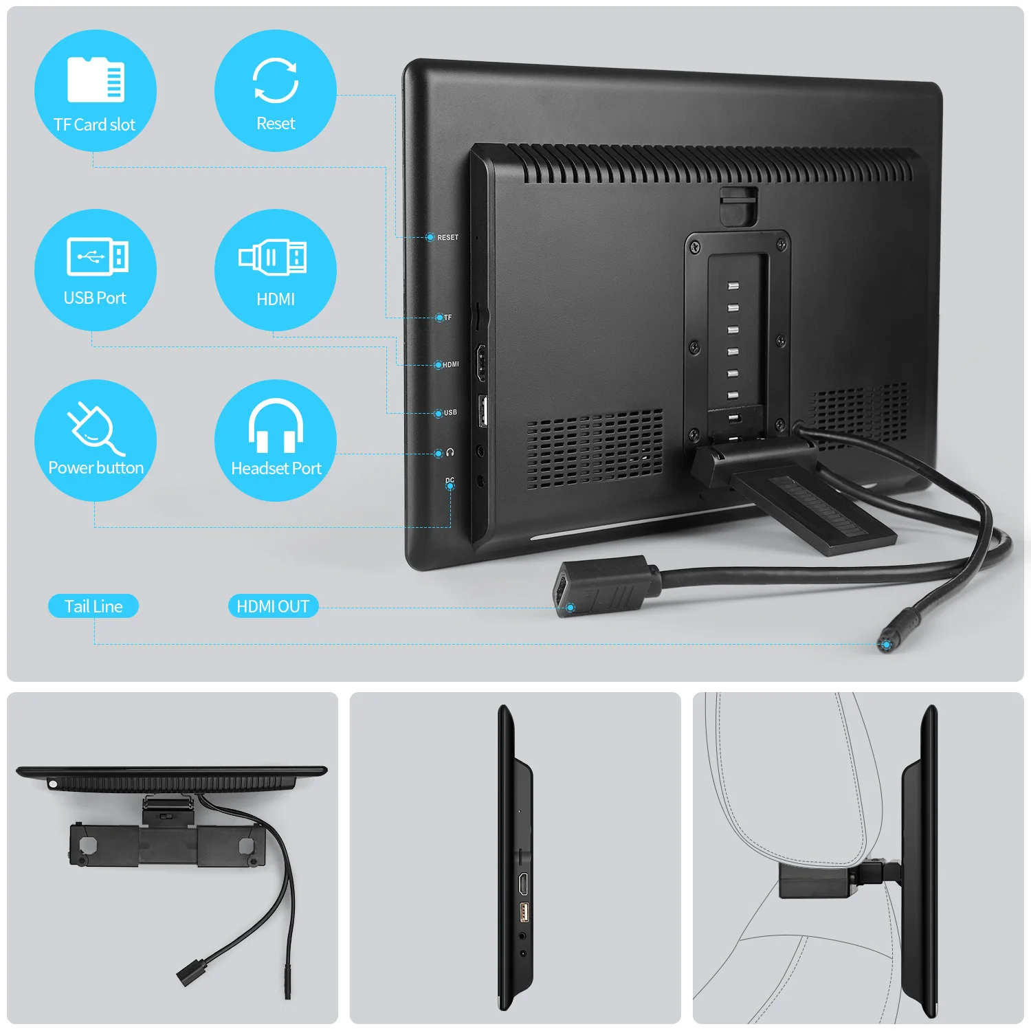 Видеопроигрыватель на подголовник автомобиля 13 3 дюймов Android 9 0 Wi Fi мониторы для