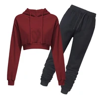 autumn women crop tops pink color hoodies pants 2 piece sets casual sweatshirt sportwear outfits winter women clothing