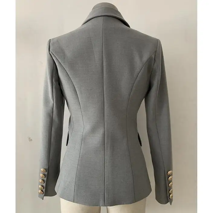 Классический серый двубортный Женский блейзер с английским воротником женские