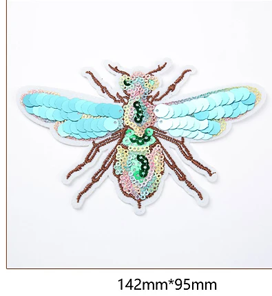 Нашивки с блестками ярко синего цвета маленькие насекомые стрекоза пчела жук