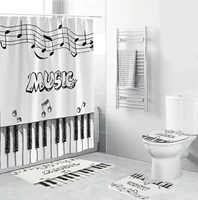 piano key bathroom curtain set sheet music shower curtains with 12 hooks anti skid rugs toilet lid cover bath mat carpet
