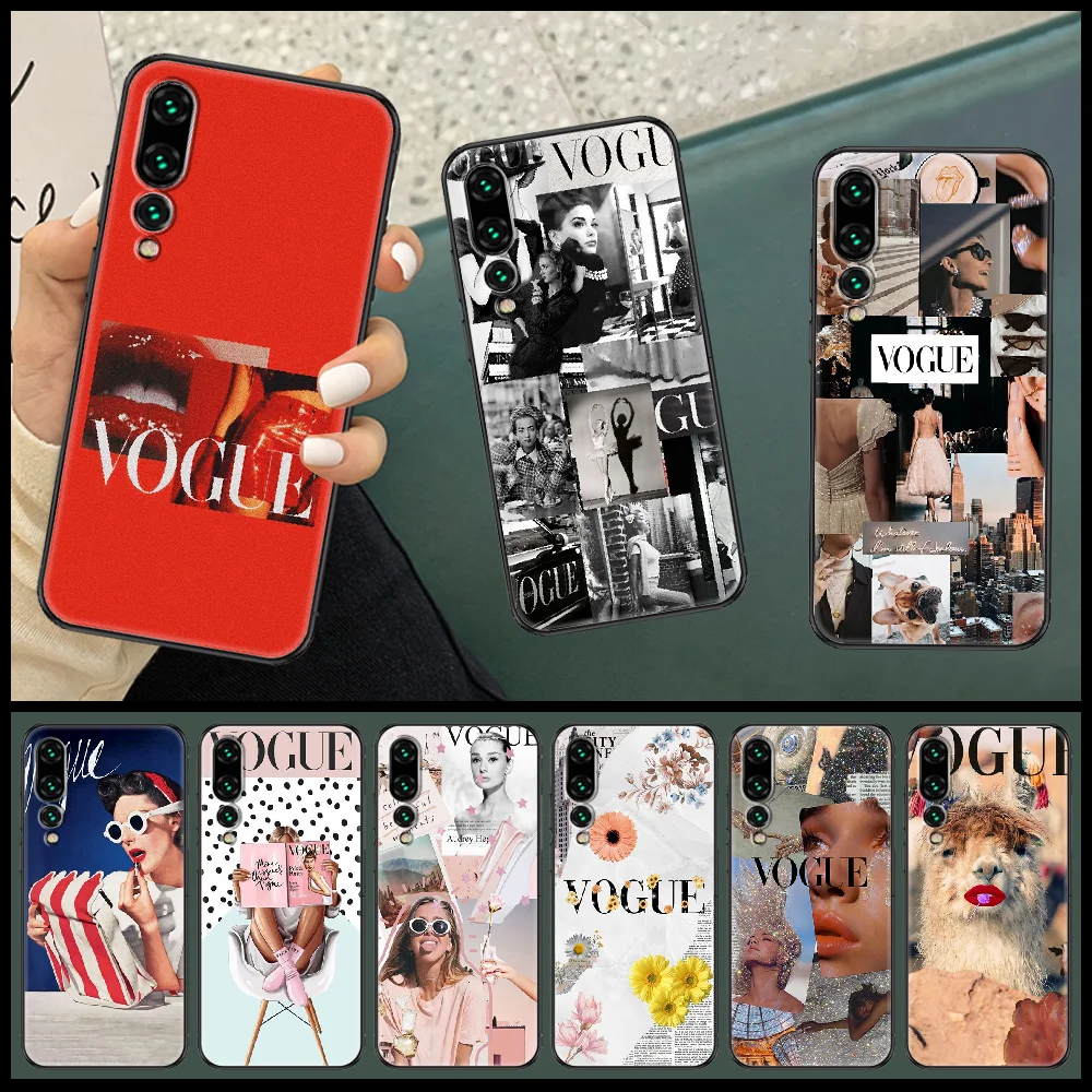 

Fashion Magazine VOGUE Phone case For Huawei P Mate P10 P20 P30 P40 10 20 Smart Z Pro Lite 2019 black art cell cover tpu shell