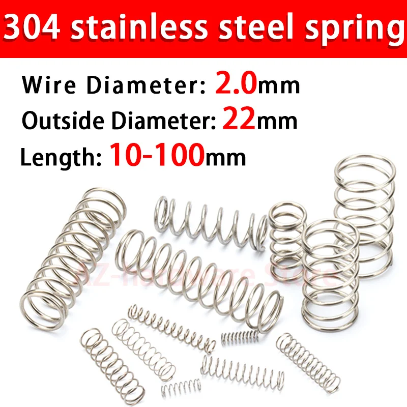 

304 stainless steel compression spring return spring steel Wire Diameter 2.0mm outside diameter 22mm pressure spring 5/10 Pcs