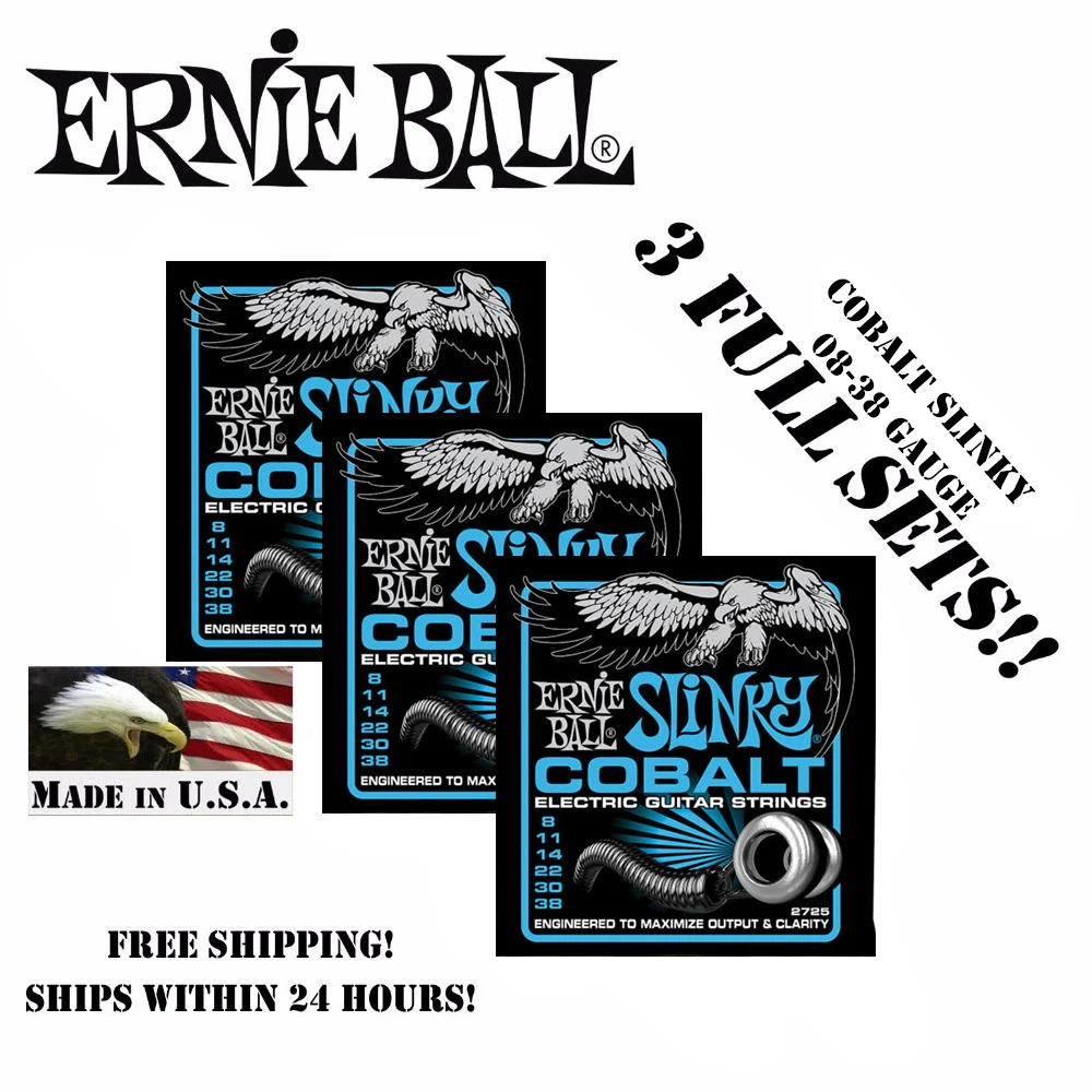 3 упаковки! Оригинальные кобальтовые электрогитарные струны Ernie Ball 8 38 2725|Детали и