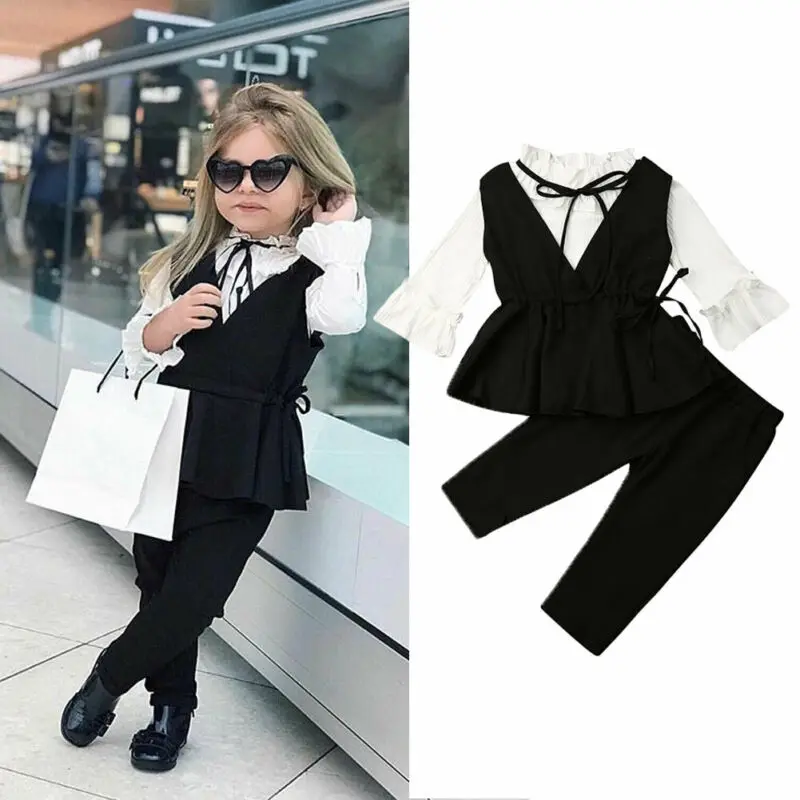 Детский костюм с длинными рукавами для маленьких девочек вечерние деловые брюки