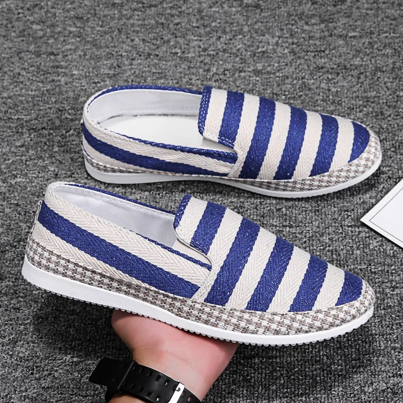 

Blue Stripe Men's Loafers Concise Slip On Man Flat Canvas Shoes Casual Footwear Breathable Fishmen Shoes for Male espadrilles