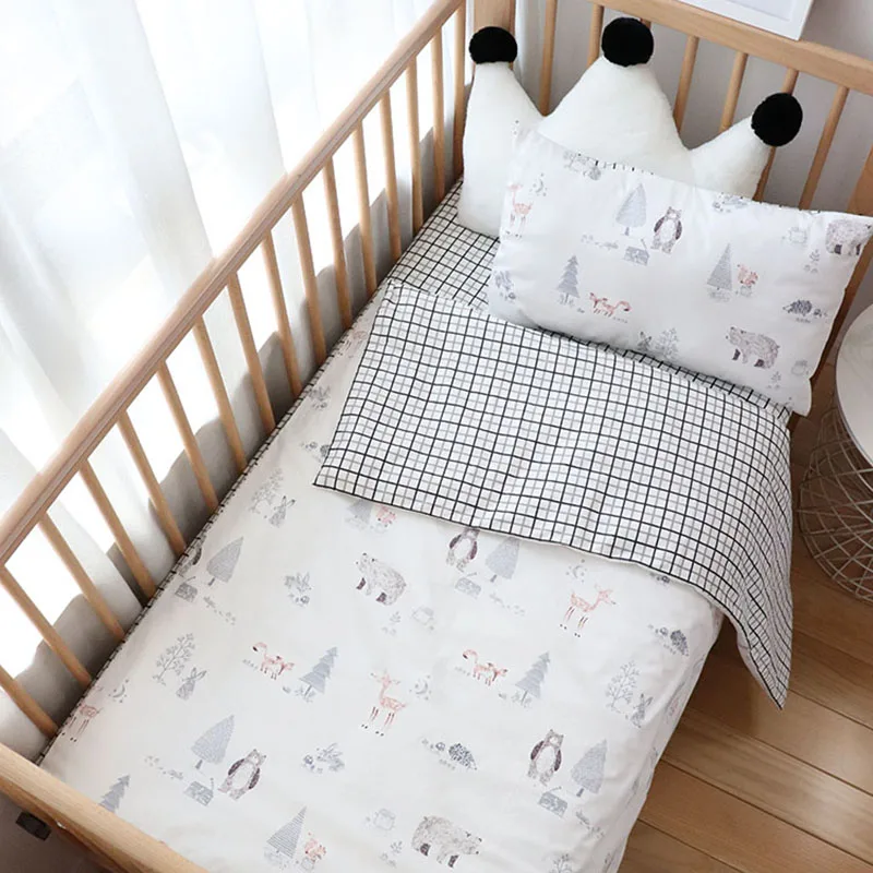 Baby Bedding Set For Boy Girl Nordic Cotton Baby Bed Linen For Newborns Kids Crib Bedding With Bumper Cot Kit Allow Custom Size