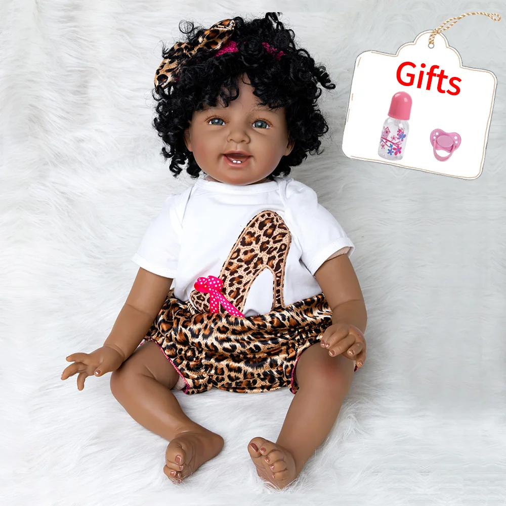 

Baby Doll Toy Girl 22 Inches Reborn Vinyl Babies Doll Black For Girls Reborn Dolls Children Toys Special Offer Toy Soft Silicone
