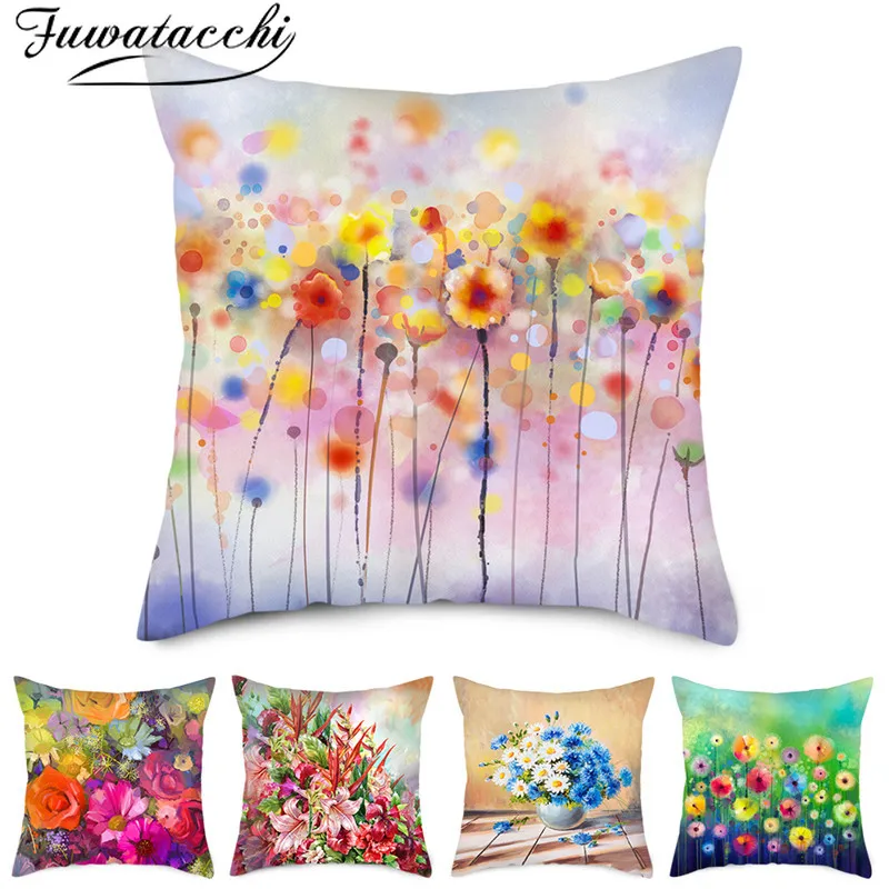 Fuwatacchi весенний цветочный чехол для подушки красочный фото декоративный дома