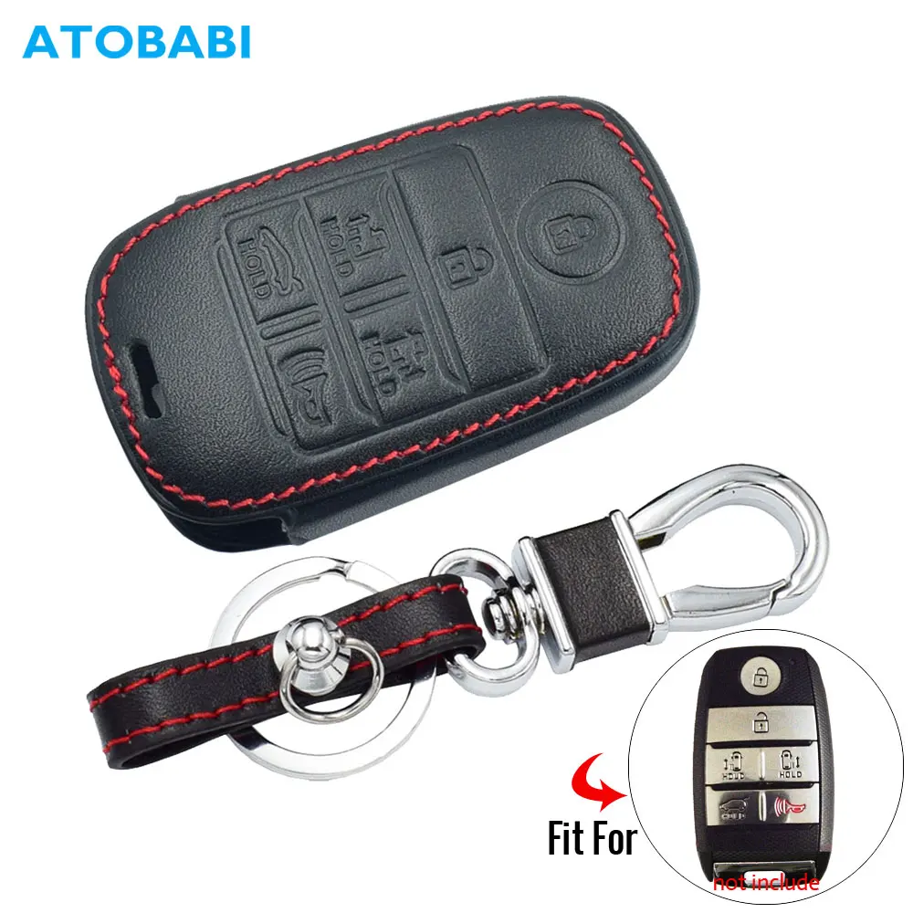 Leather Car Key Case For Kia 2017 2018 2019 Sedona 6 Buttons Smart Remote Control Fob Cover Keychain Protector Bag Accessories