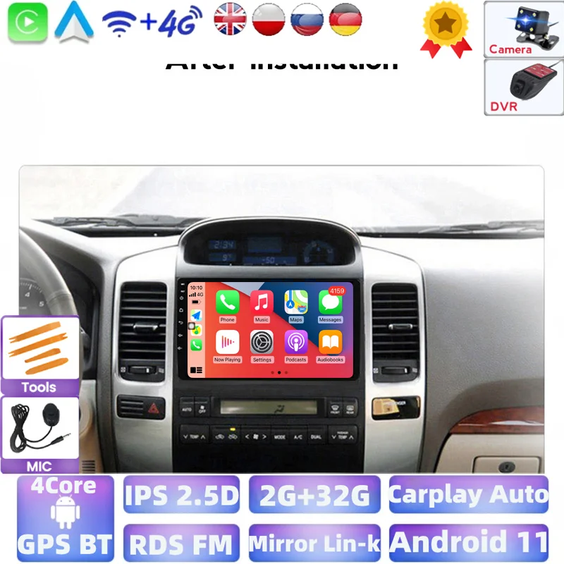 Android 2.5D экран IPS для Toyota Land Cruiser Prado 120 2004 2005-2009 автомобильное радио Carplay встроенный