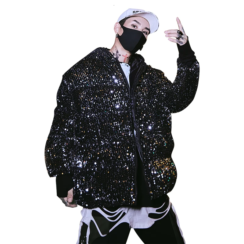 

UYUK Autumn/winter Thickened Loose Casual Fashion Trend Versatile Hooded Sequined Couple Men's Cotton-padded Jacket Clothes