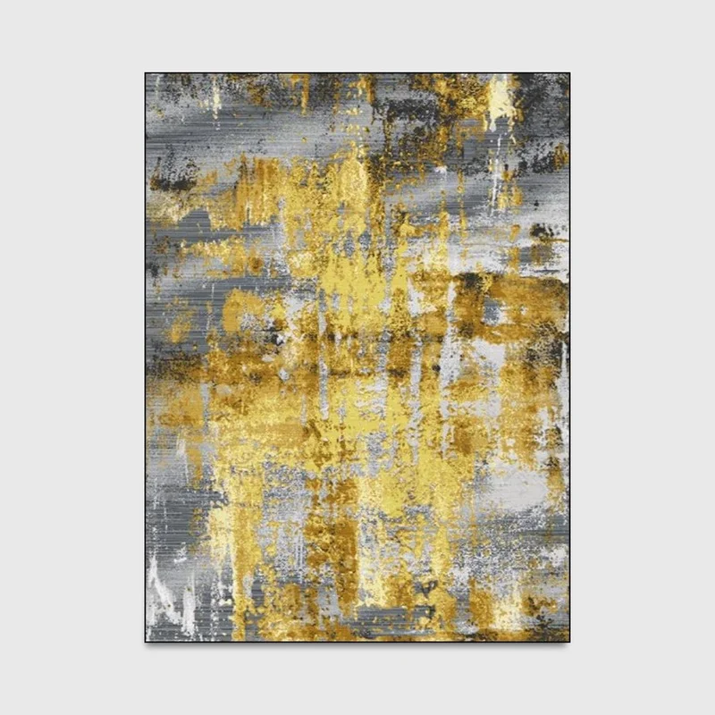 

Simple dark gray white abstract gold foil ink painting living room sofa rug bedroom kitchen bedside carpet furniture floor mats