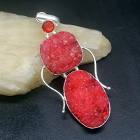 gemstonefactory jewelry big promotion 925 silver natural agate druzy red garnet women ladies gifts necklace pendant 0870