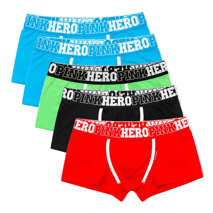 

5pcs\lot Pink Heroes High Quality Cotton Underwear Men Boxers Shorts Classic Solid/Stripe Male Underpants