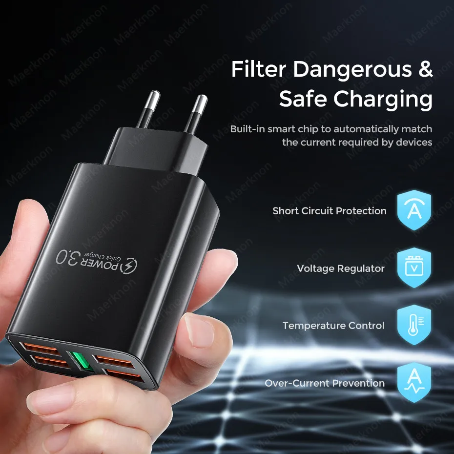 5 Ports USB Charger Quick Charge 3.0 4.0 Wall Fast Charging For iPhone 13 12 Samsung S10 Xiaomi mi Huawei Mobile Phone Chargers | Мобильные