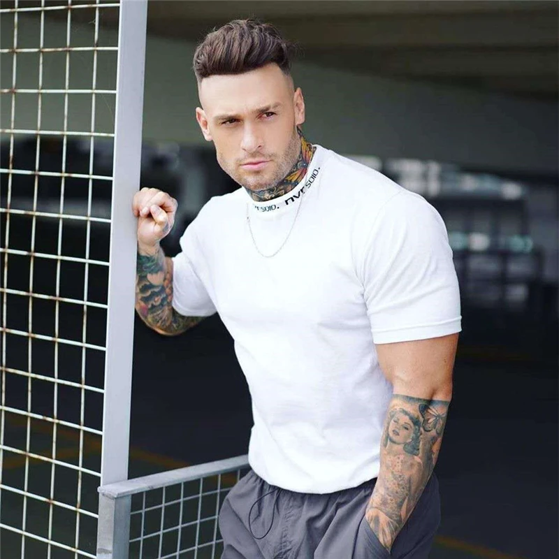 

Summer T-shirt Men Short sleeve Cotton T-shirt Casual Slim t shirt Male Round neck fitness bodybuilding black T-shirt top