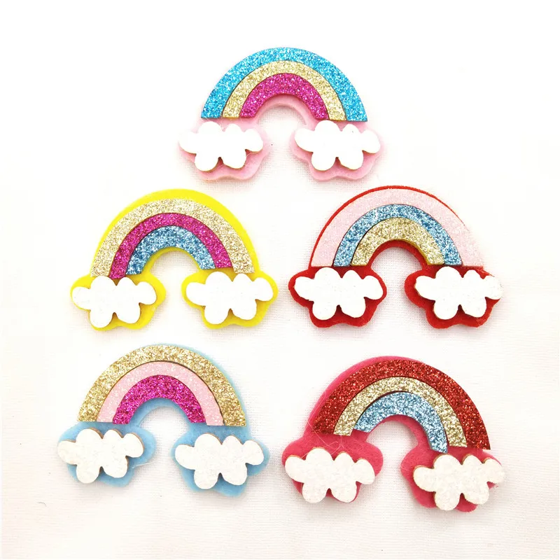 

50 шт./лот 5*3,5 см Радужная мягкая аппликация для «сделай сам» головной убор заколки для волос Декор Детская одежда аксессуары нашивки