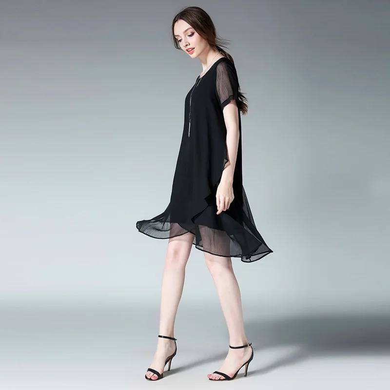 Новинка 2020 летнее платье большого размера свободное круглый вырез короткий