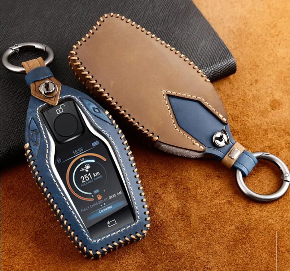 Автомобиль из натуральной кожи светодиодный Дисплей ключ чехол держатель для BMW 5