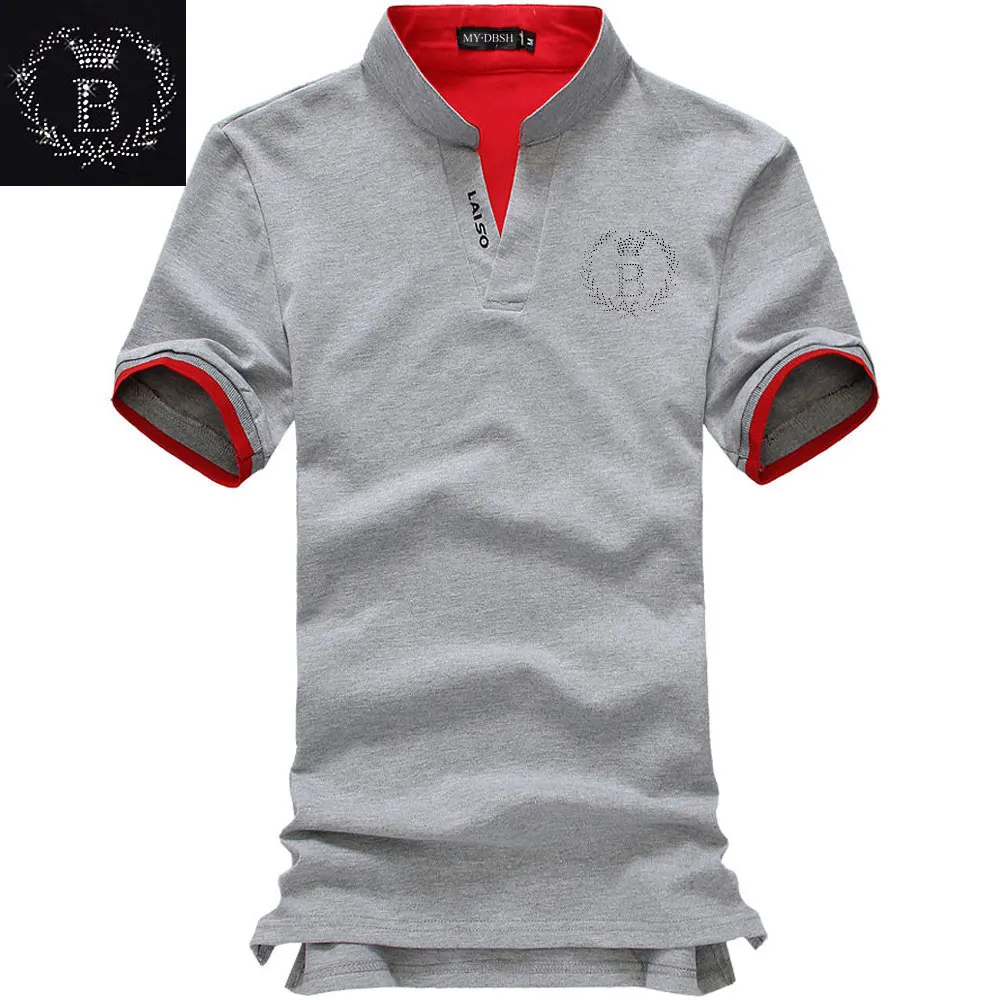 Мужская приталенная рубашка поло однотонная Повседневная с короткими рукавами и
