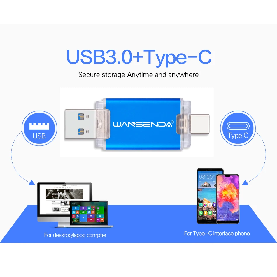 Флеш накопитель WANSENDA OTG USB 3 0 и Type C флешка 512 ГБ 256 Флешка 32 Гб 64 128 ГБ|USB