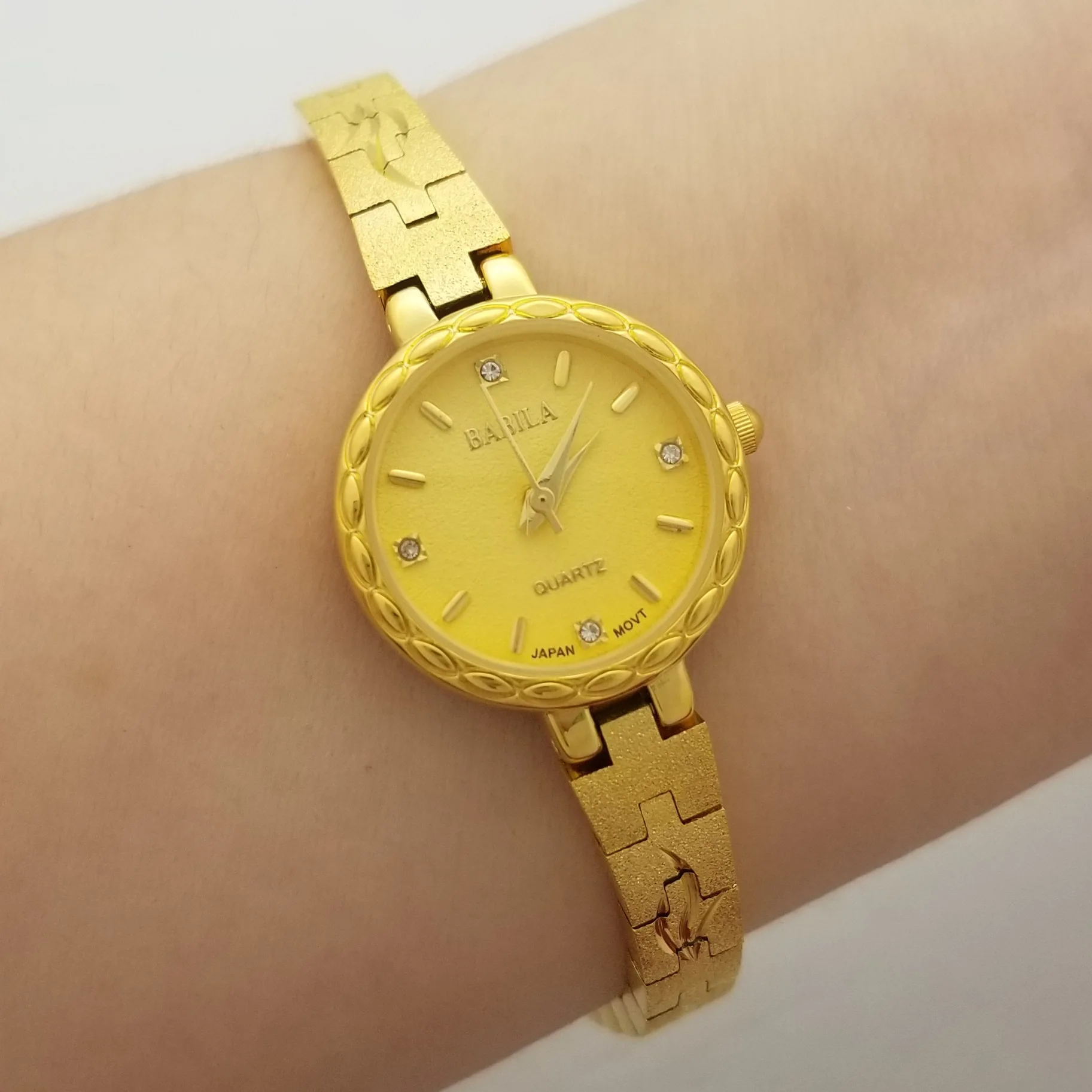 Lace Ladies Gold Placer Watch Stainless Steel with 24k Thick Plated Decorations Placer Watch Valentines Day Gift enlarge