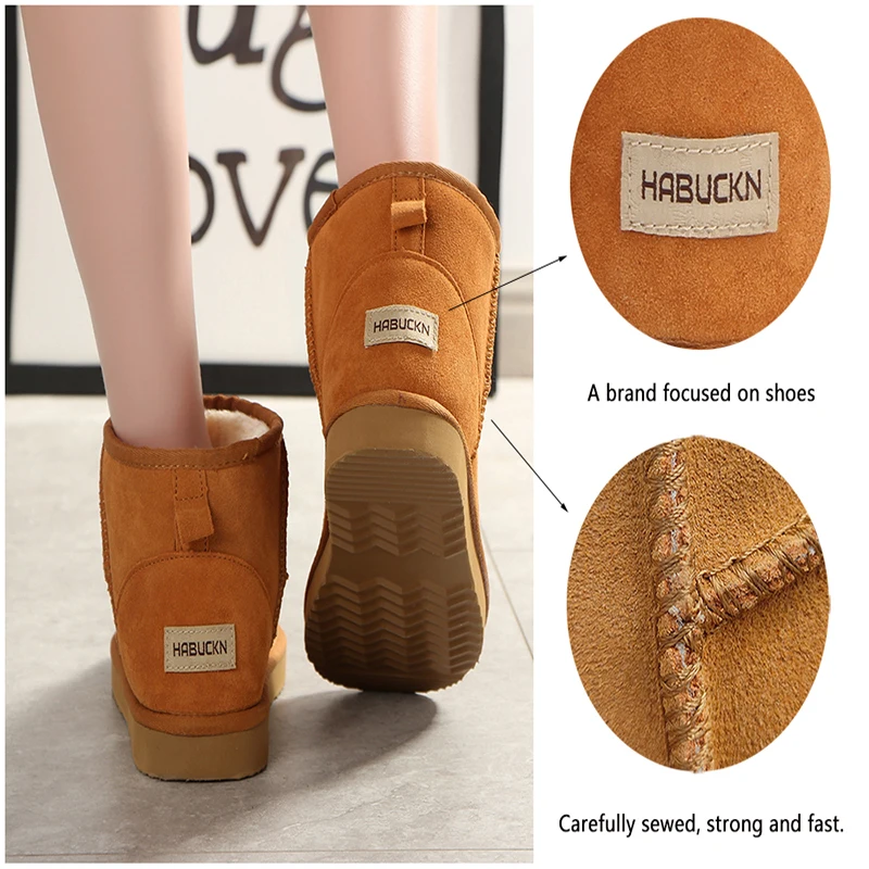 Модные зимние сапоги HABUCKN из натуральной кожи женские высококачественные