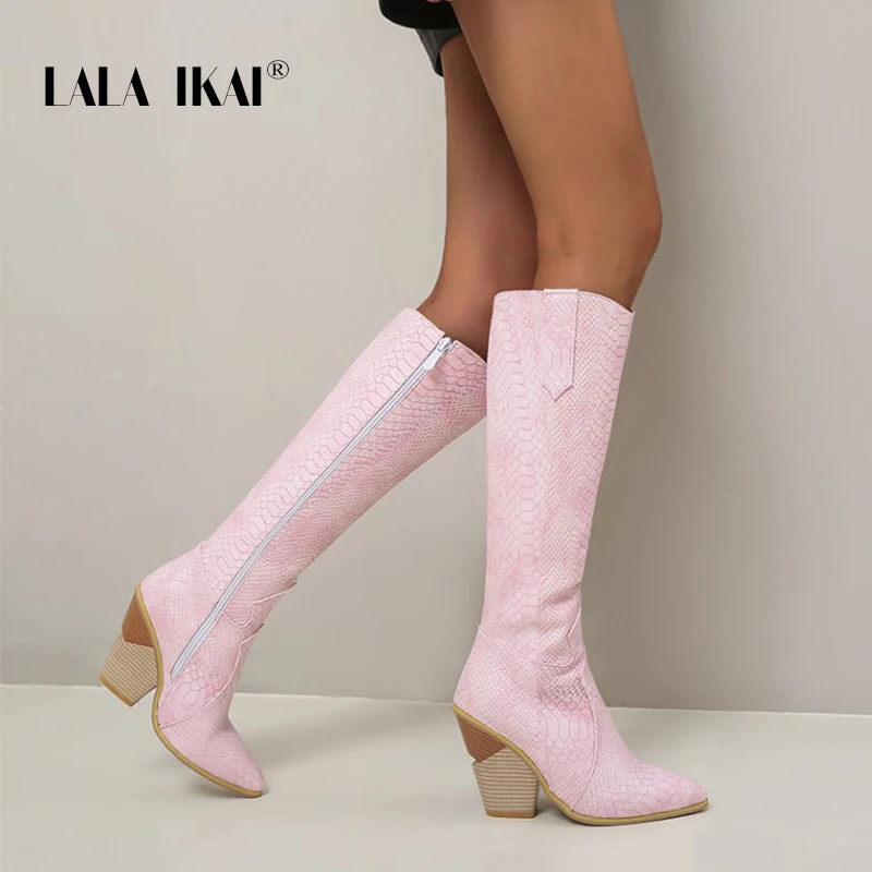 

LALA IKAI Women Knee Boots Serpentine Overheight Boot ZIP 2020 Fashion Long Riding Boots Female Autumn Winter Large Size 10344-4