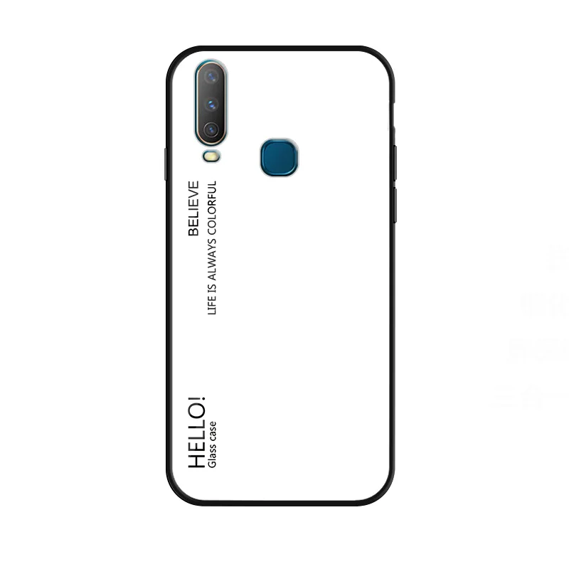 Чехол Vivo Y12, градиентный чехол из закаленного стекла для Vivo Y17 Y15 U10 U3x, градиентный цвет, глянцевая стеклянная защитная крышка, 6,35 дюйма - Цвет: Слоновая кость