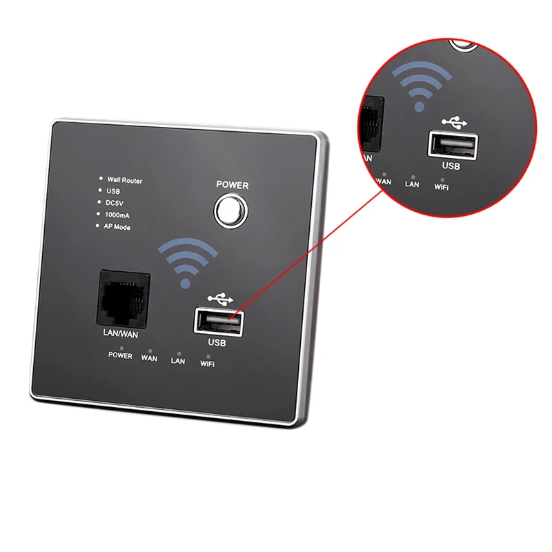 

86mm 300Mbps Wall Router with USB Socket AP Model 220V Smart Wifi Repeater Extender Wall Embedded 2.4Ghz Router Panel