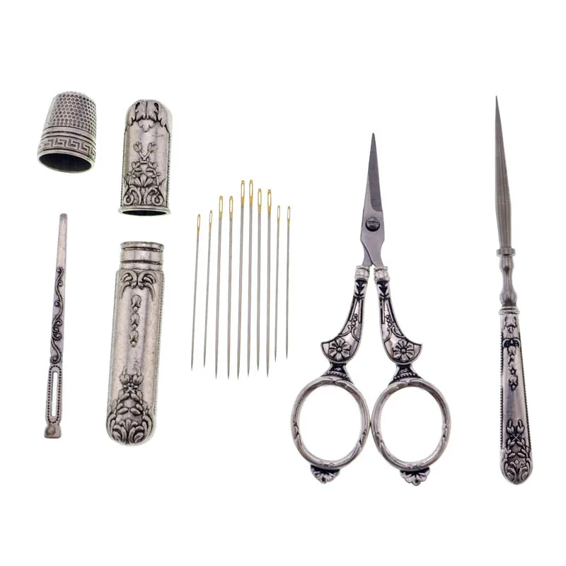Juego de Herramientas de costura, Kit de tijeras de costura, estuche de aguja de Metal y dedal, herramientas de costura artesanal a medida, 1 Juego