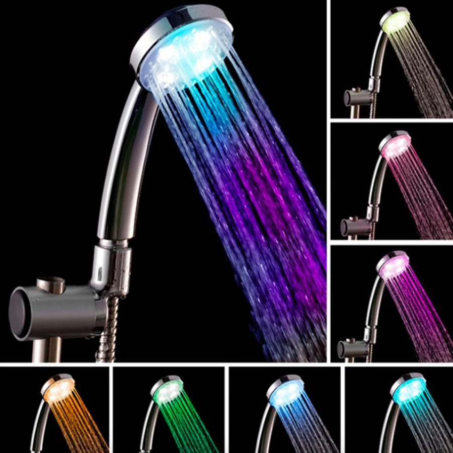 

LED 7 Color Rainfall Shower Head temperature-controlled LED light discoloration shower No Battery Automatic Shower head