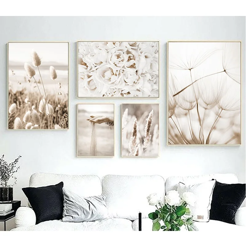 

Art Style Reed Dandelion Beige Wall Art Oil Painting Living Room Art Girl Room Decoration Wall Decoration Room Decor Aesthetic
