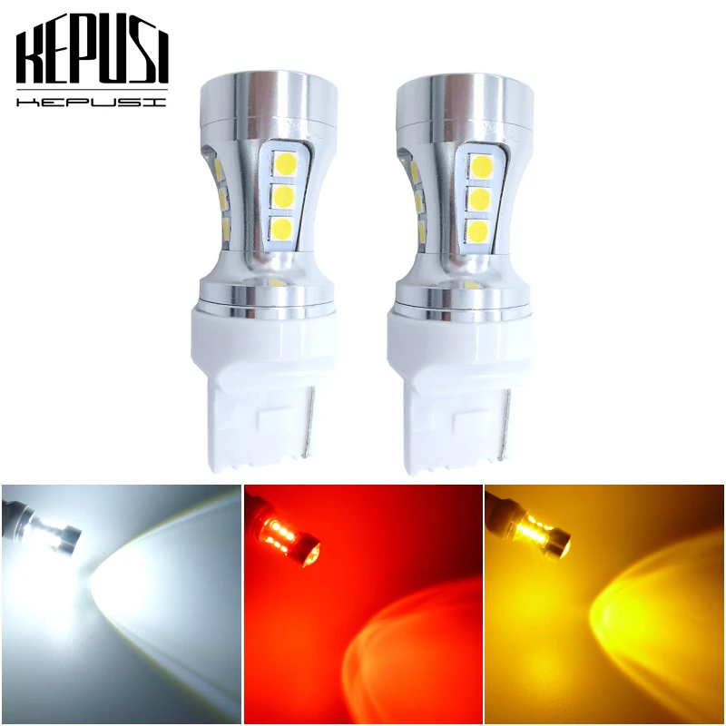 

2Pcs T20 7440 W21W WY21W 1200LM 18SMD 3030 LED Amber Turn Signal Lamp White Auto Reverse Bulb Red Car Brake Light 12V 24V