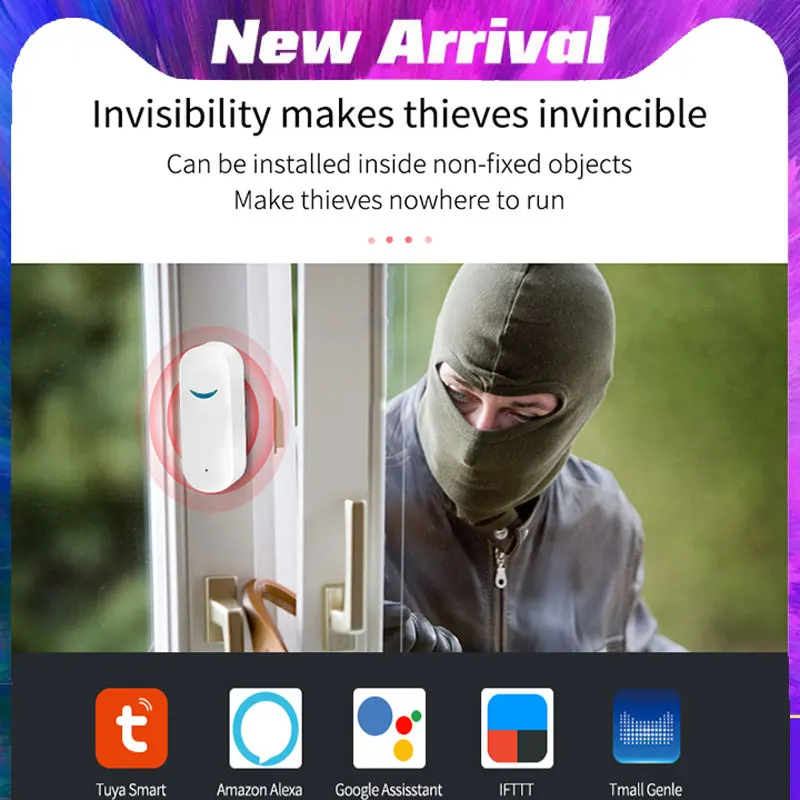 

WIFI Door Window Sensor Tuya Smart Home Independent Wireless Security Alarm No Hub Required Notification Reminder Open Or Closed