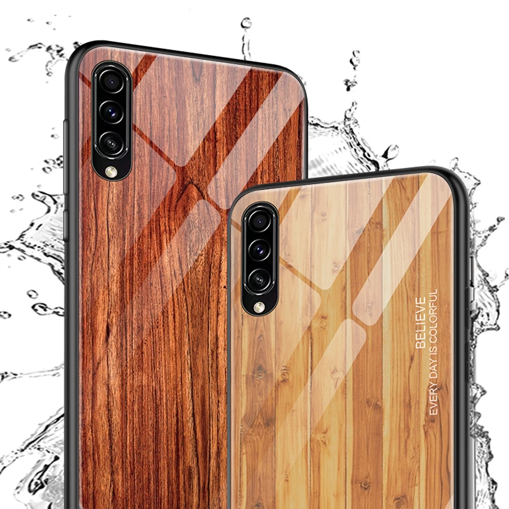 Чехол из закаленного стекла под дерево для samsung Galaxy A10 A20 A30 A30S A50 A50S роскошная
