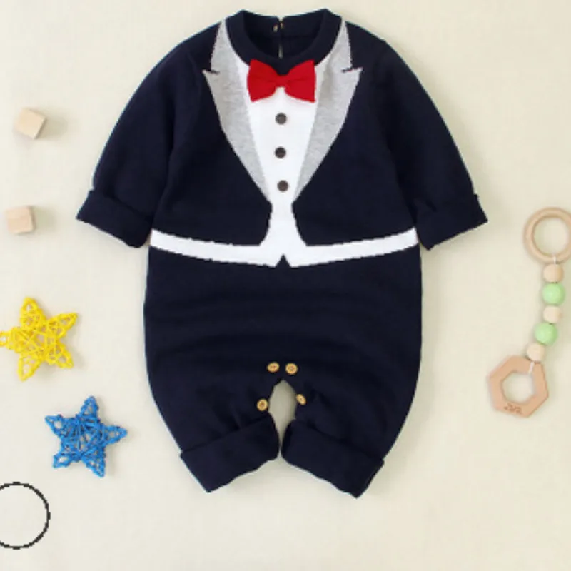 

Autumn Baby Boys Gentleman Newborn Baby One-piece Jumpsuit Baby Boys Rompers with Bow Infant Cute Clothing 0-18M