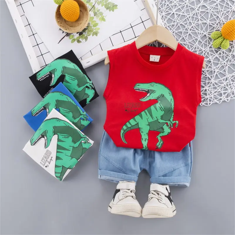 2 шт./компл. детский хлопковый топ с динозавром для мальчиков и девочек|Комплекты