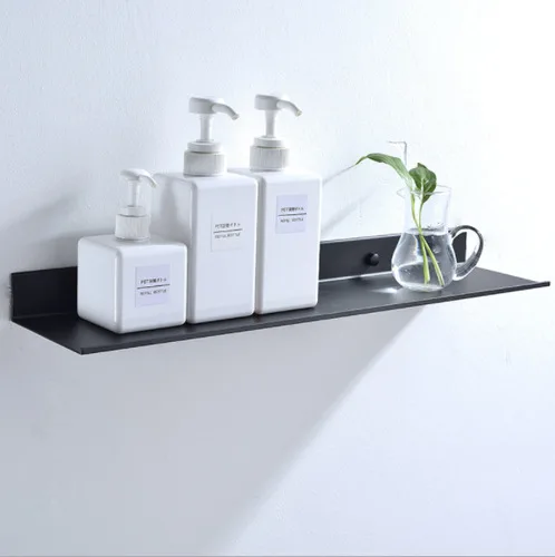 

Wholesale Promotion 30-50cm Modern Matt Black Bathroom Shelves Kitchen Wall Shelf Shower Bath Storage Rack Bathroom Accessories