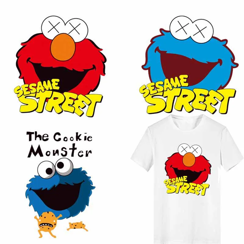 

Anime Sesame Street Patch COOKIE MONSTER ELMO Cartoon Iron on Transfer Patches for Kids Clothes Applique DIY T-shirt Heat Press