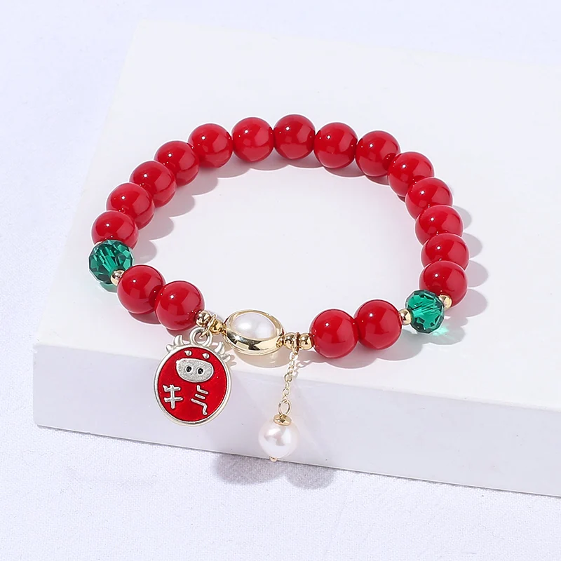 

2021 New Fashion Handmade Charm Imitation pearls Bracelets & Bangles For Women Girls Red Lucky Coin Bracelet Female Jewelry Gift