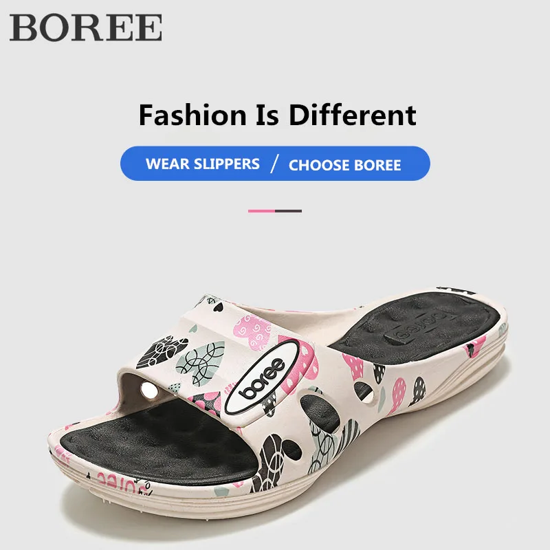 Женские нескользящие тапочки Boree летние массажные шлепанцы с принтом и мягкой