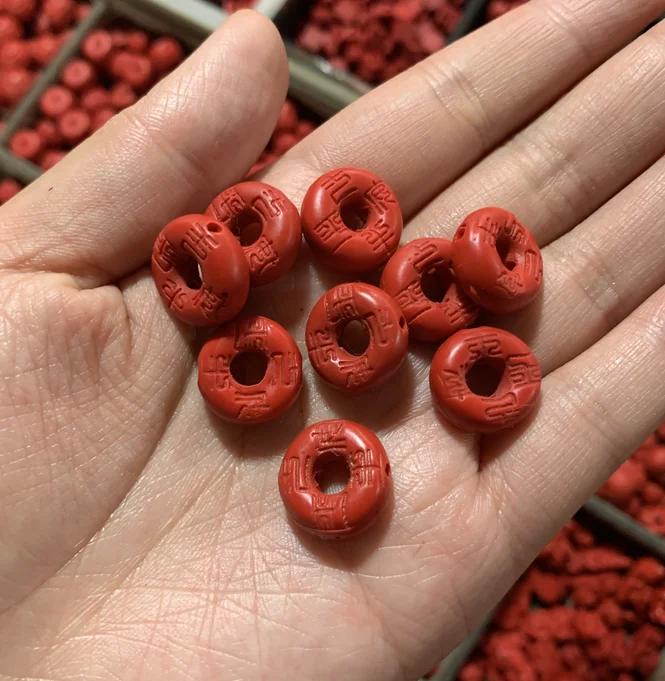 10 шт. китайский красный Cinnabar резные счастливые бусы кулон ожерелье DIY ювелирные